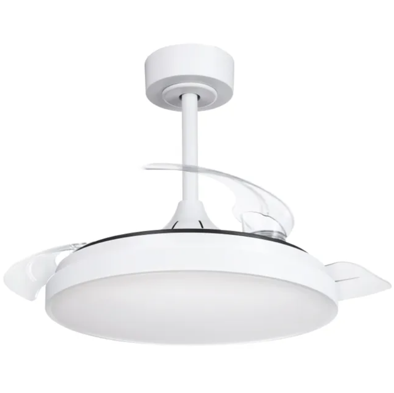 Ventilador de techo retráctil con luz silencioso DC con mando Torrent blanco ø91 cm color luz regulable